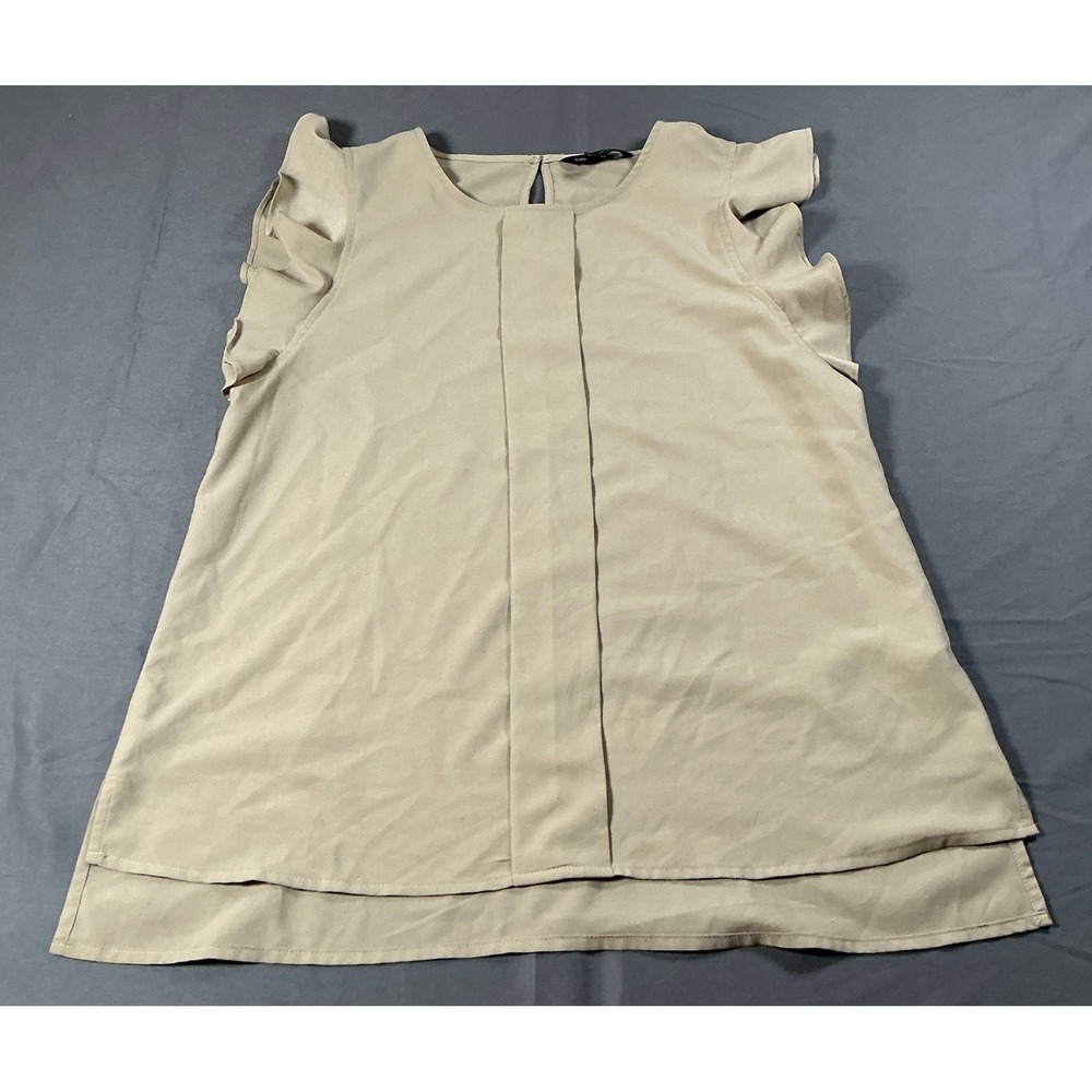 Banana Republic Tan Flutter Sleeve Pleated Keyhole Blouse Small S Beige Ruffle